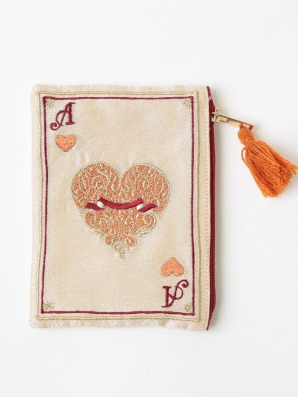 Bohemian Embroidered Poker Pattern Cosmetic Bag Makeup Bag, Heart Pattern